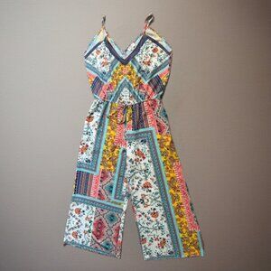 Umgee Boho Patchwork Wide Leg Jumpsuit Size Large Multicolor Festival Outfit